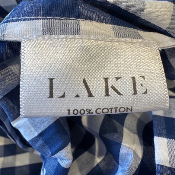 NWOT LAKE Veranda Dress Navy Gingham Smocked Puff Sleeve Tiered Hem Medium - Picture 4 of 7